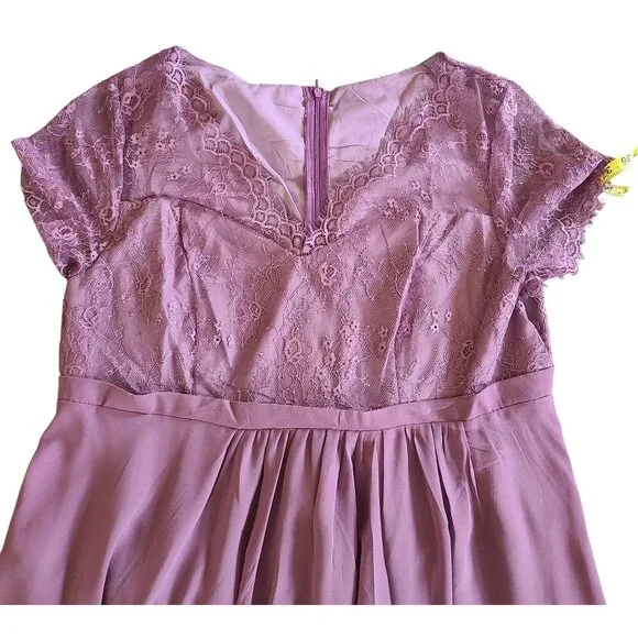 Purple Lace & Chiffon Short Sleeve Formal Dress Womens Fit & Flare Style NWT - Picture 4 of 13